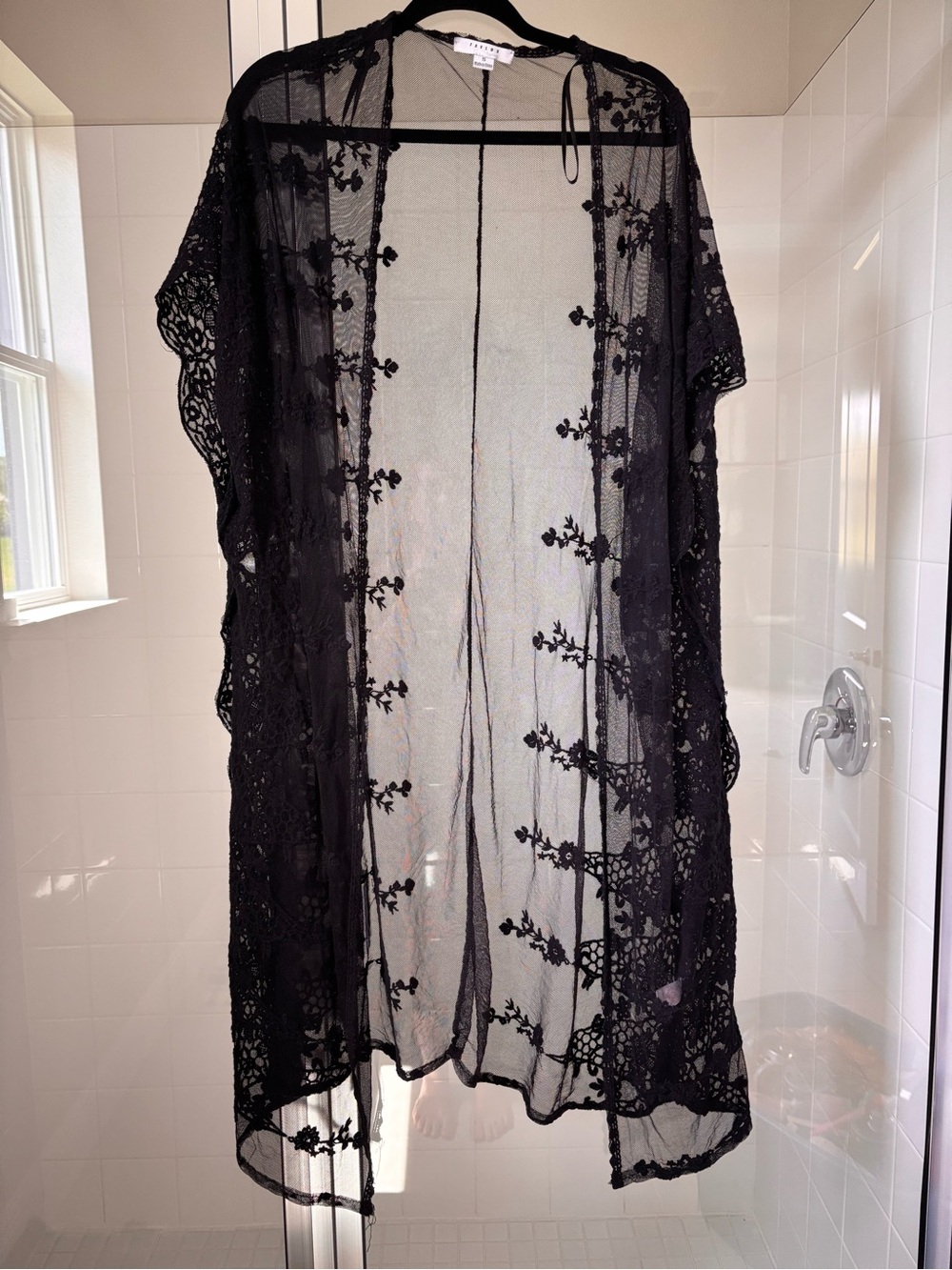 FAVLUX Black Sheer Lace Kimono Cover-Up